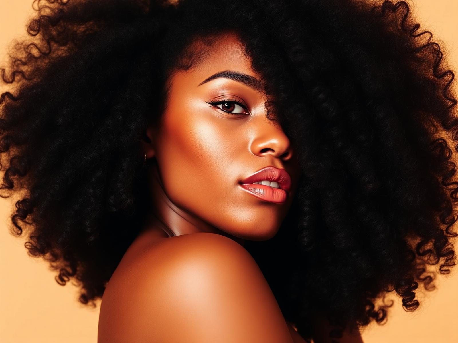 Modelo com cabelo afro natural e volumoso